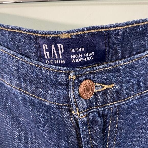 GAP Women Blue Medium Wash High Rise Wide Leg Jeans Size 18/34R - Picture 5 of 8